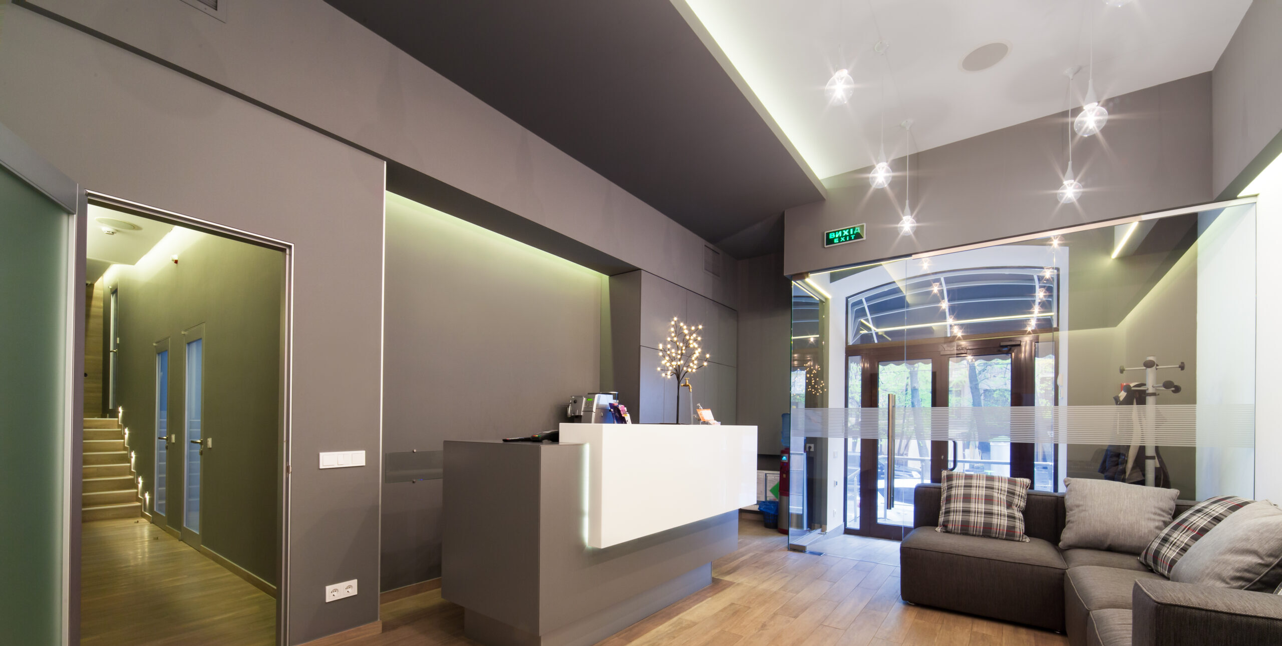 The reception area of Clearly Dental Camden features a modern and minimalist design