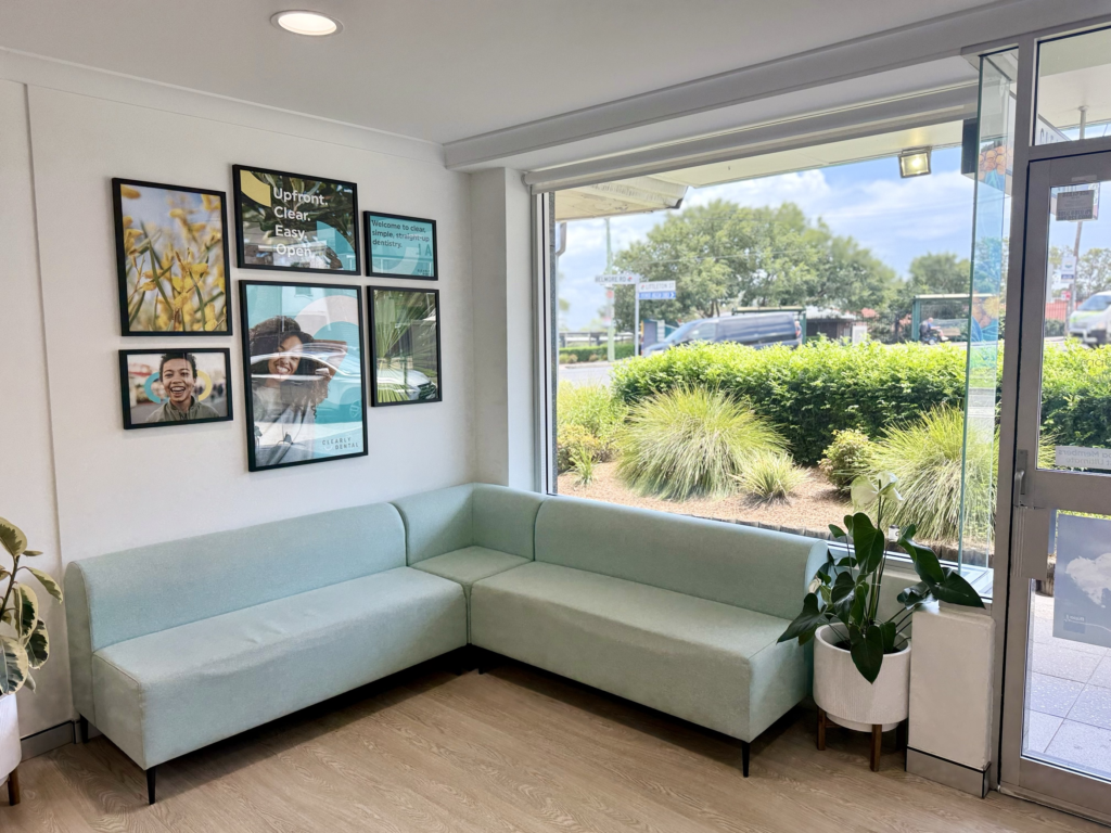 The simple and modern lounger area of Clearly Dental Camden