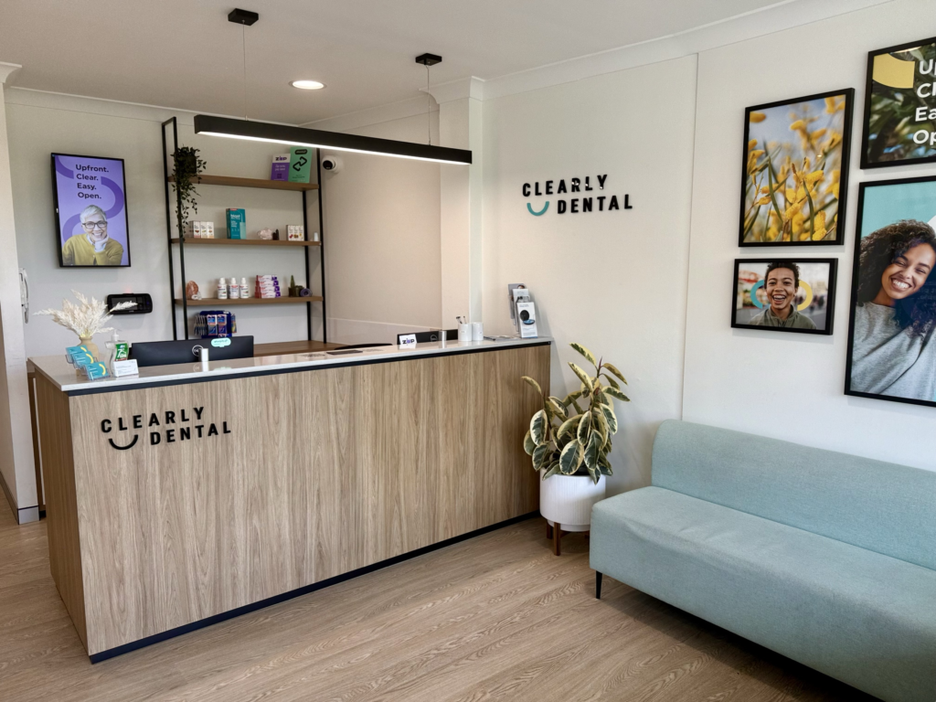 The simple and modern reception area of Clearly Dental Camden